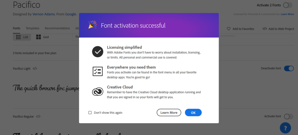 how to downlaod adobe fonts: Font activation successful 