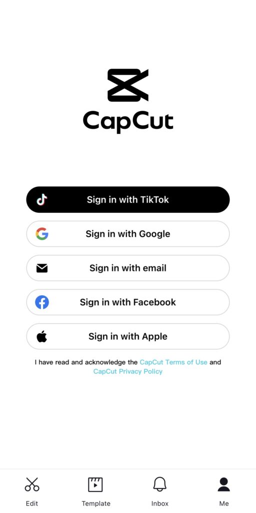 How to use Capcut on Tiktok: Capcut Login page