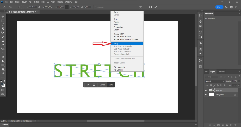 how to stretch text in photoshop